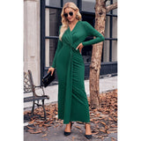 Cross Waist V Neck Solid Wrap Dress - MVTFASHION.COM