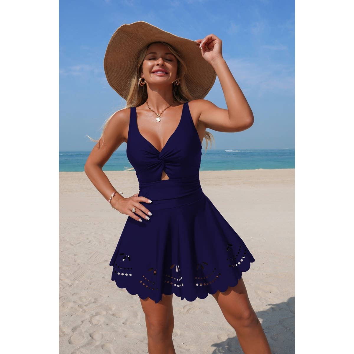 Crossover V Neck Hollow Out Stretch Swimsuit - MVTFASHION.COM