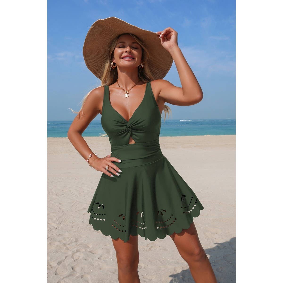 Crossover V Neck Hollow Out Stretch Swimsuit - MVTFASHION.COM