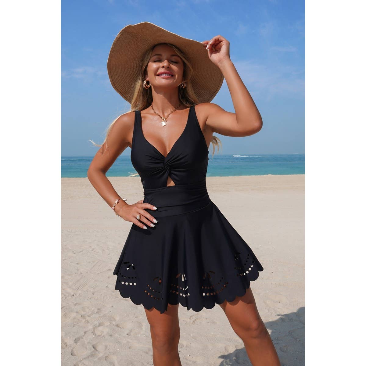 Crossover V Neck Hollow Out Stretch Swimsuit - MVTFASHION.COM