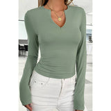 Cut Out Solid Zipper Elastic Fit Long Sleeves Top - MVTFASHION.COM