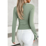 Cut Out Solid Zipper Elastic Fit Long Sleeves Top - MVTFASHION.COM