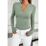 Cut Out Solid Zipper Elastic Fit Long Sleeves Top - MVTFASHION.COM