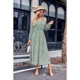 Cut Out V Neck Floral Print A Line Fit Long Dress - MVTFASHION.COM