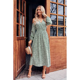 Cut Out V Neck Floral Print A Line Fit Long Dress - MVTFASHION.COM