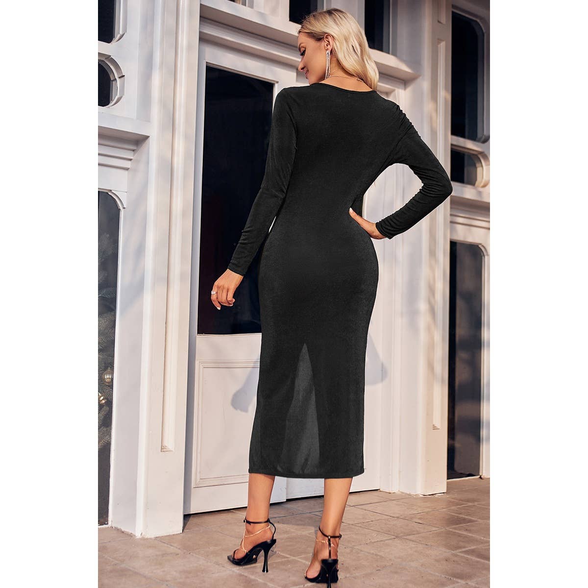 Cutout Low Neck Solid Asymmetric Hem Dress - MVTFASHION.COM