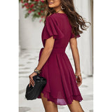 Deep V Cross Belt Fit Tiered Hem Mini Dress - MVTFASHION.COM