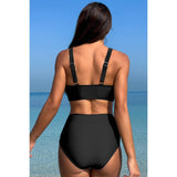 Deep V Lace Trim Two Pieces Sleeveless Swimsuit - MVTFASHION.COM