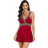 Deep V Sleeveless Colorblock High Waist Tankini - MVTFASHION.COM