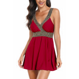 Deep V Sleeveless Colorblock High Waist Tankini - MVTFASHION.COM