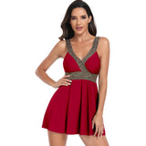 Deep V Sleeveless Colorblock High Waist Tankini - MVTFASHION.COM