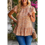 Ditsy Floral Flutter Sleeve Keyhole Top - MVTFASHION.COM