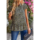 Ditsy Floral Flutter Sleeve Keyhole Top - MVTFASHION.COM