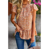 Ditsy Floral Flutter Sleeve Keyhole Top - MVTFASHION.COM