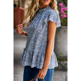 Ditsy Floral Flutter Sleeve Keyhole Top - MVTFASHION.COM