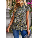 Ditsy Floral Flutter Sleeve Keyhole Top - MVTFASHION.COM