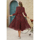 Dot Print Lantern Sleeve Belted Midi Dress - MVTFASHION.COM