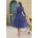 Dot Print Lantern Sleeve Belted Midi Dress - MVTFASHION.COM