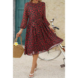 Dot Print Lantern Sleeve Belted Midi Dress - MVTFASHION.COM