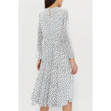 Dot Print Lantern Sleeve Belted Midi Dress - MVTFASHION.COM