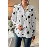 Dot Print Pocket Drop Shoulder Button Blouse - MVTFASHION.COM