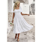 Dot Ruffle Fit Square Neck Solid Midi Dress - MVTFASHION.COM