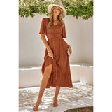 Dot V Neck Belt Solid Color Block Dress - MVTFASHION.COM