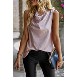 Dotted Cowl Neck Sleeveless Top - MVTFASHION.COM