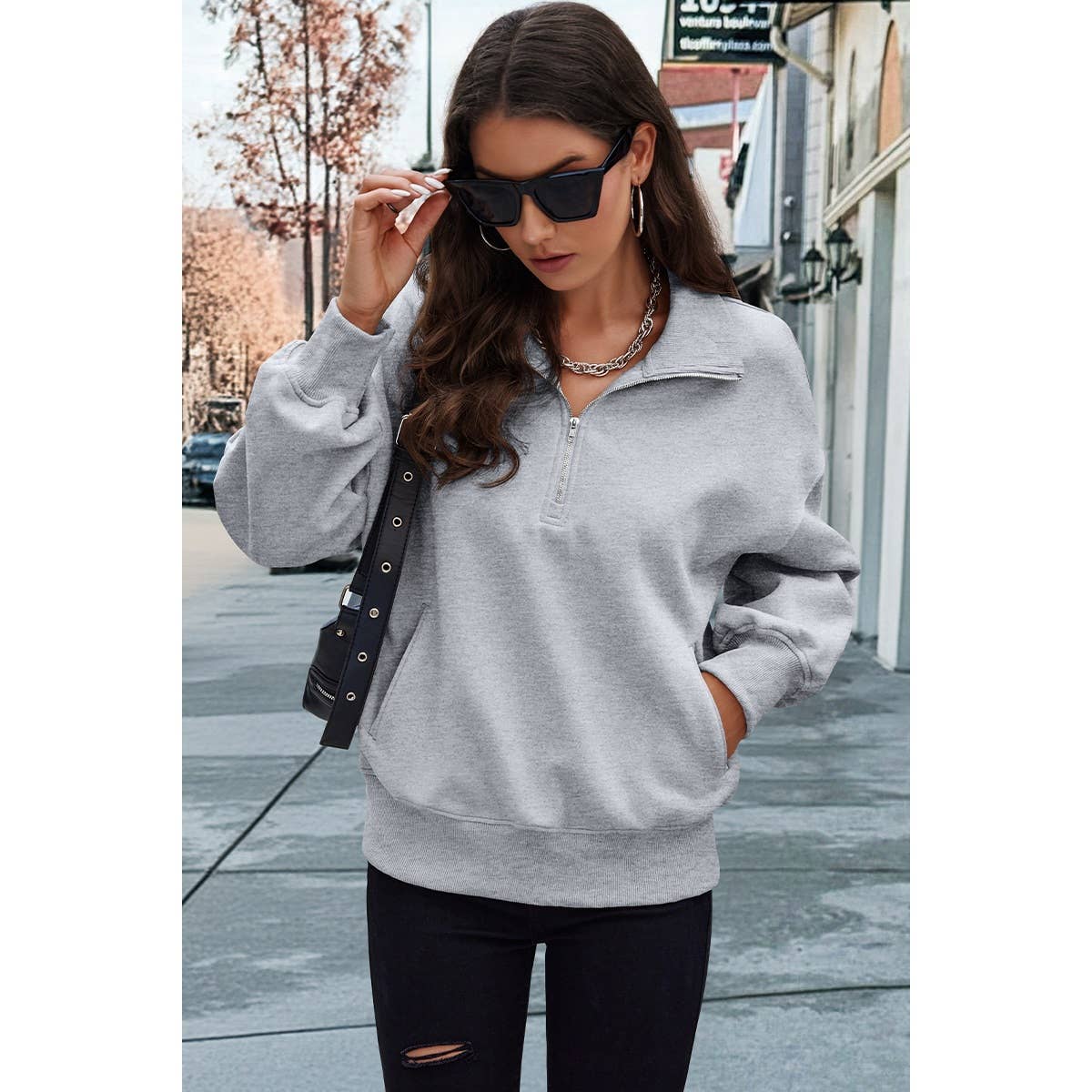 Drop Shoulder Zipper Loose Fit Pockets Hoodie - MVTFASHION.COM