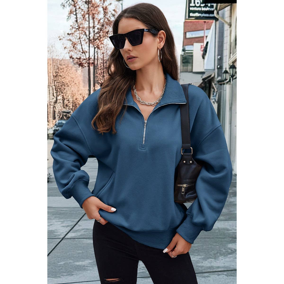 Drop Shoulder Zipper Loose Fit Pockets Hoodie - MVTFASHION.COM