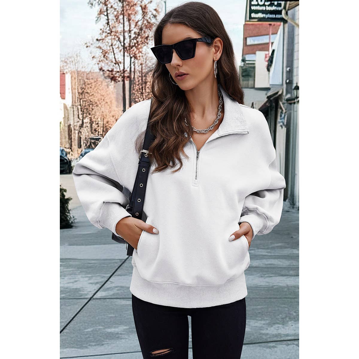 Drop Shoulder Zipper Loose Fit Pockets Hoodie - MVTFASHION.COM