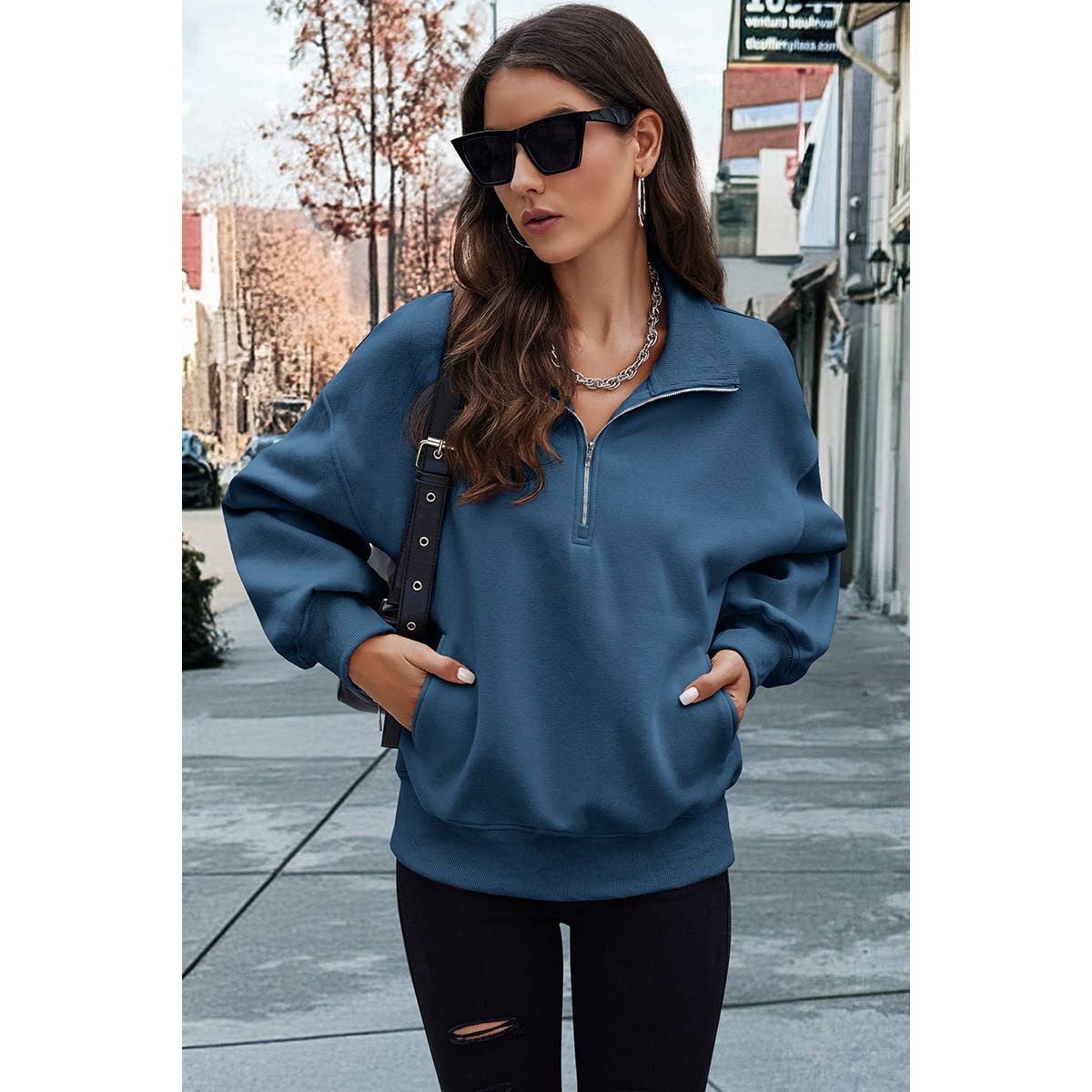 Drop Shoulder Zipper Loose Fit Pockets Hoodie - MVTFASHION.COM