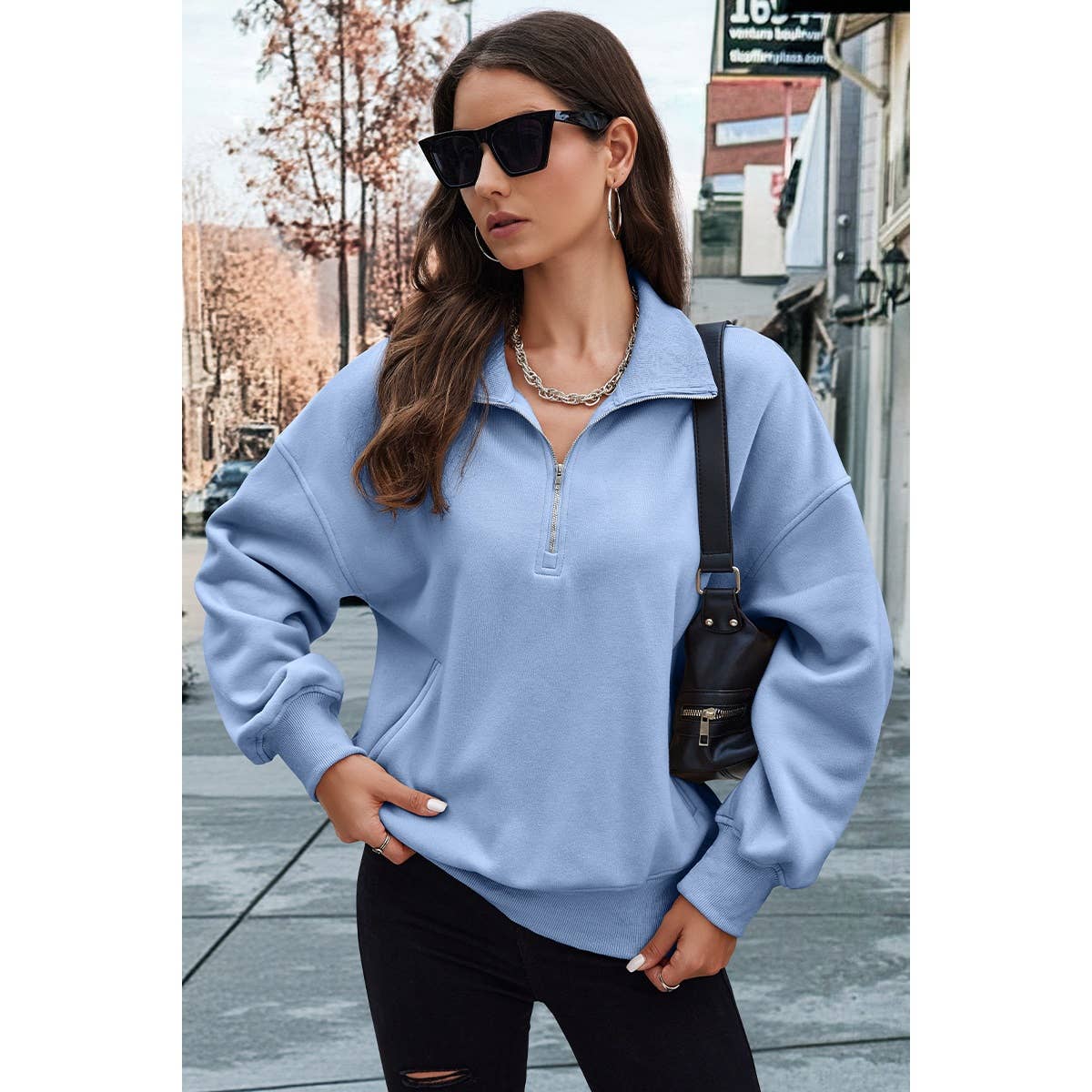 Drop Shoulder Zipper Loose Fit Pockets Hoodie - MVTFASHION.COM