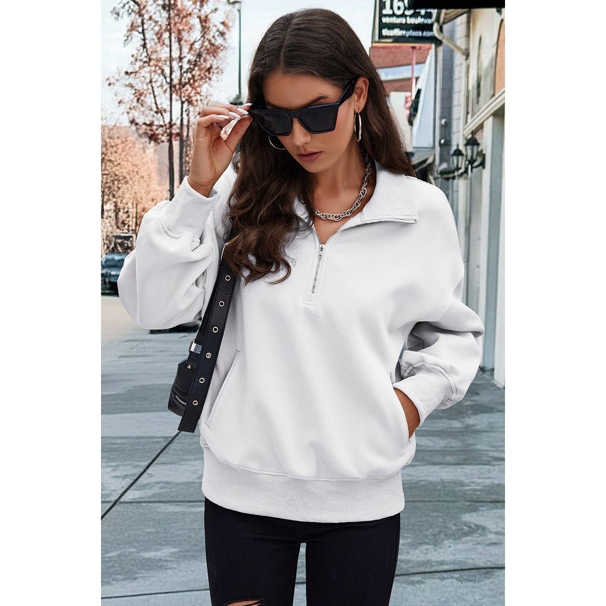 Drop Shoulder Zipper Loose Fit Pockets Hoodie - MVTFASHION.COM