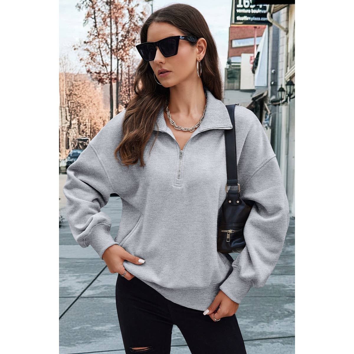 Drop Shoulder Zipper Loose Fit Pockets Hoodie - MVTFASHION.COM