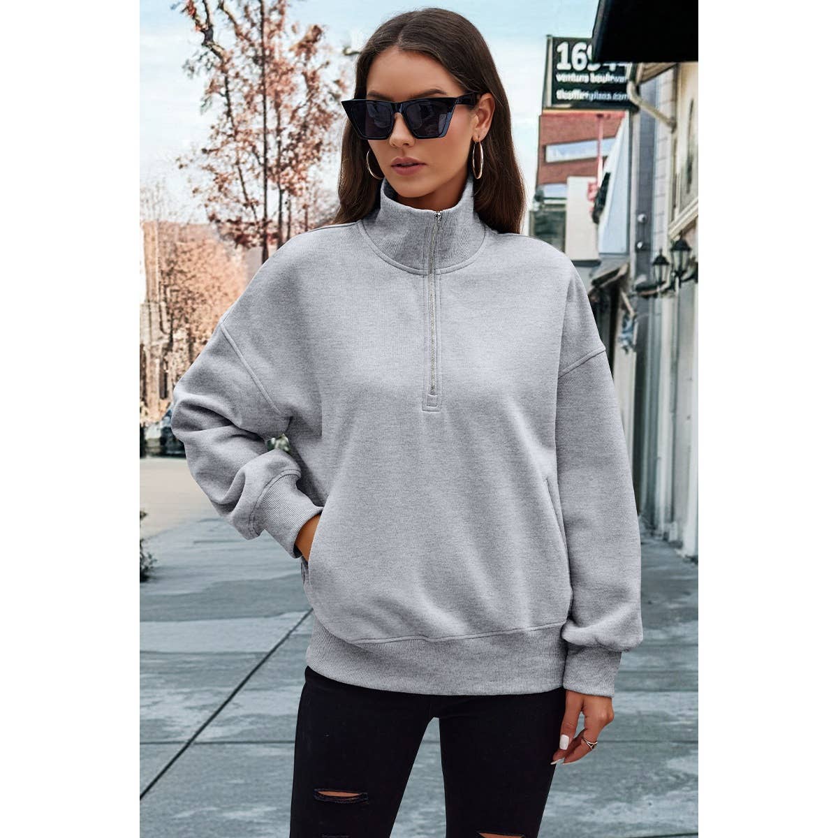 Drop Shoulder Zipper Loose Fit Pockets Hoodie - MVTFASHION.COM