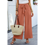 Elastic Waist Belt Pockets Wide Leg Pant - MVTFASHION.COM