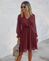 Elegant V Neck Wrap Dress - MVTFASHION.COM