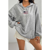 Flag Drawstring Drop Shoulder Pocket Loose Hoodie - MVTFASHION.COM