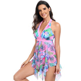 Floral Asymmetrical Halter Sleeveless Swimsuits - MVTFASHION.COM