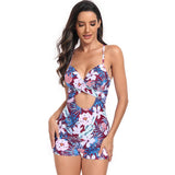 Floral Cross Cut Out Fit Sleeveless Swimsuits - MVTFASHION.COM