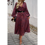 Floral Cross Wide Elastic Waist Band Full Dress - MVTFASHION.COM