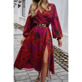 Floral Cross Wide Elastic Waist Band Full Dress - MVTFASHION.COM