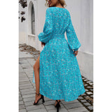 Floral Cross Wide Elastic Waist Band Full Dress - MVTFASHION.COM