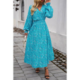 Floral Cross Wide Elastic Waist Band Full Dress - MVTFASHION.COM