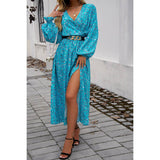 Floral Cross Wide Elastic Waist Band Full Dress - MVTFASHION.COM