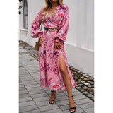 Floral Cross Wide Elastic Waist Band Full Dress - MVTFASHION.COM