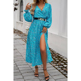 Floral Cross Wide Elastic Waist Band Full Dress - MVTFASHION.COM