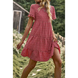 Floral Dot Ruffle Loss Fit Babydoll Dress - MVTFASHION.COM