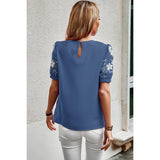 Floral Keyhole Neckline Loose Puff Sleeve Blouse - MVTFASHION.COM